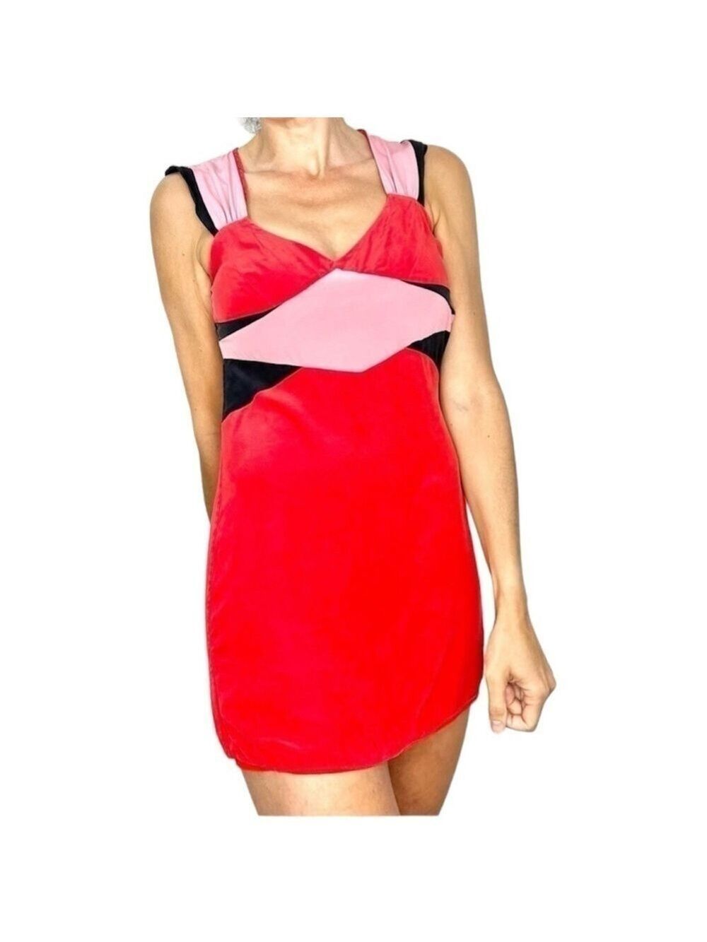 Armani Exchange 100% Silk Red Pink Colour Block Mini Dress 0